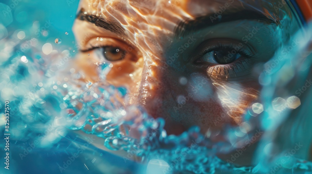 Close up female athlete swimmer competing 