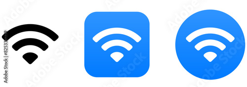 Wifi vector icon. Wlan blue button. Wlan access sign. Wireless wifi hotspot symbol.