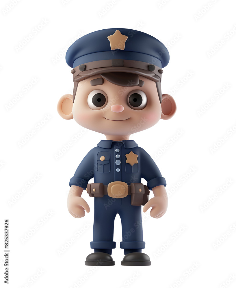3D Illustration of a Jolly Police Officer Man, Chibi Cartoon with Cap, Isolated on Transparent Background, PNG 3D Illustration of a Jolly Police Officer Man, Chibi Cartoon with Cap, Isolated on Transparent Background, PNG