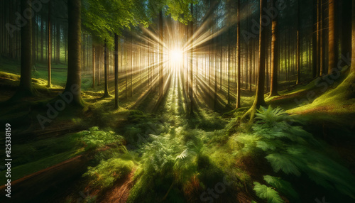Forest with trees and ray of sunlight