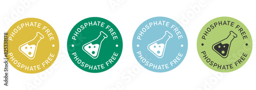 Phosphate free label vector design for packaging. No Phosphate icon. Illustration, logo, symbol, sign, stamp, tag, emblem, mark or seal for package. Chemical allergens free product sticker.