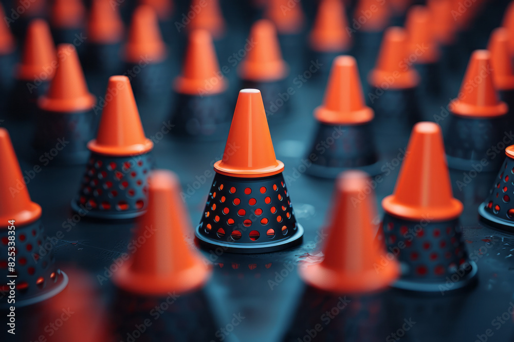 A minimalist isometric pattern with cones fading in opacity as they move diagonally across the background, A minimalist isometric pattern with cones fading in opacity as they move diagonally across the background,