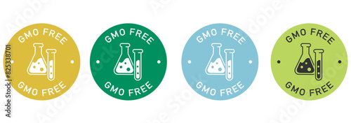 GMO free label vector design for packaging. GMO free icon. Illustration, logo, symbol, sign, stamp, tag, emblem, mark or seal for package. Chemical allergens free product sticker.