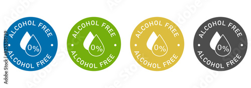 Alcohol free label vector design for packaging. No alcohol icon. Illustration, logo, symbol, sign, stamp, tag, emblem, mark or seal for package. Non alcohol color sticker.
