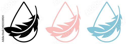 Sensitive skin sign. Skincare vector logo. Feather pink icon. Water drop color illustration.