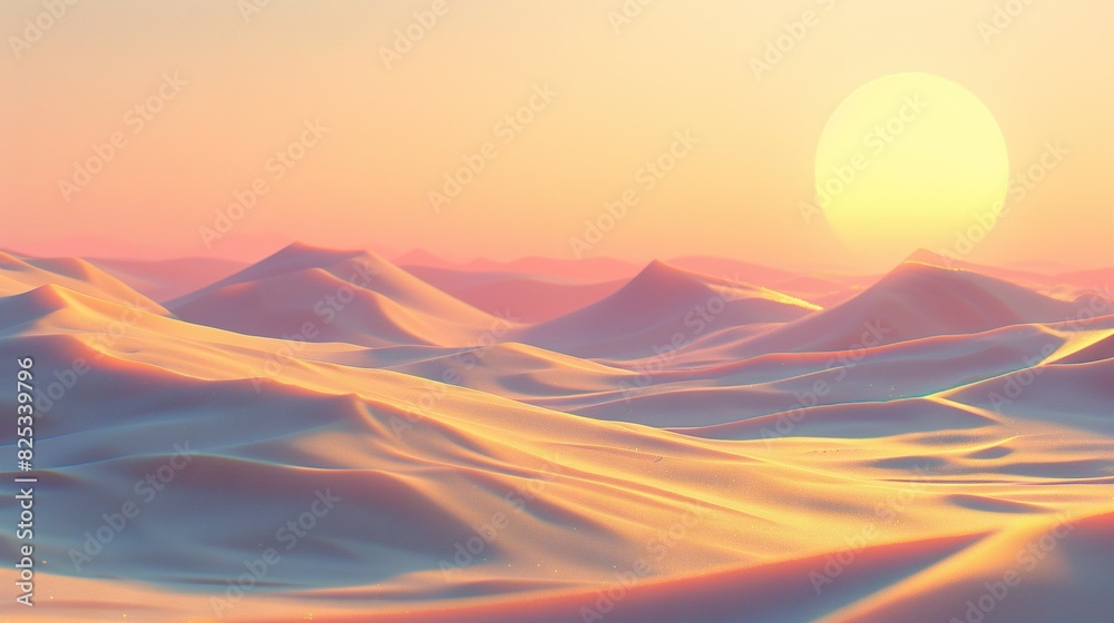   The sun sets over desert mountains from a sand dune top