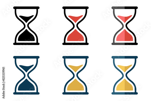 Sand watch icon set. Hourglass symbol. Color Flat vector illustration.