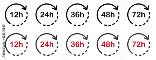 12 Hours icon. Work time symbols. Delivery time 24h vector illustration. Editable Line. 48 clock arrows pictogram.