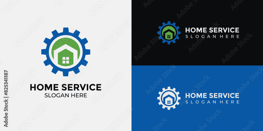 home services logo in green and blue home services logo in green and blue