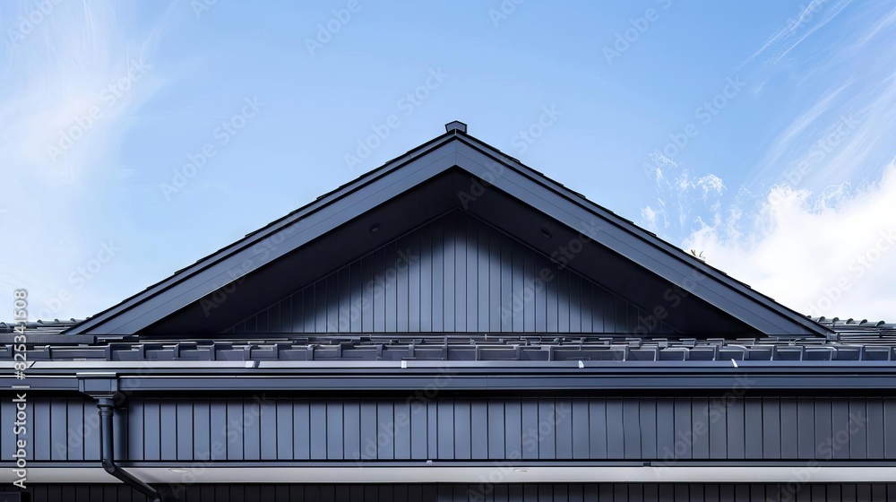 sleek black roof gutter and downpipe on modern tiled home facade architectural detail