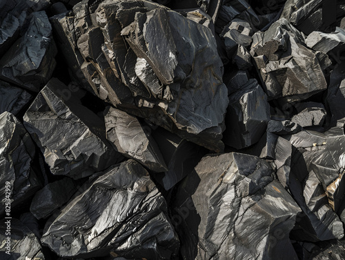 Close-up of jagged, black rocks with a rough, textured surface
