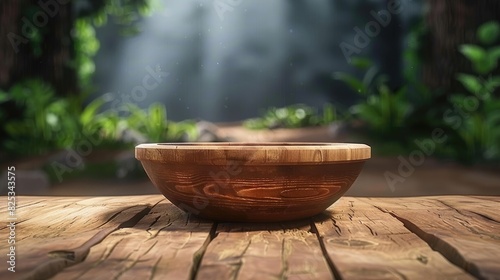 Serene Outdoor Setting with Wooden Bowl