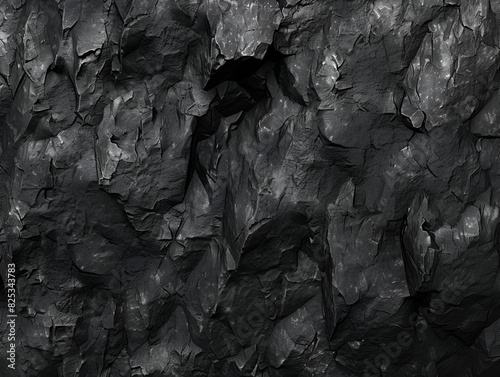 Close-up of jagged, black rocks with a rough, textured surface