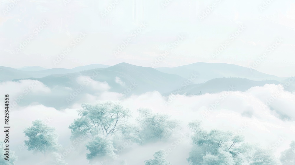 Majestic Mountainous Landscape Enveloped in Mist and Fog Majestic Mountainous Landscape Enveloped in Mist and Fog