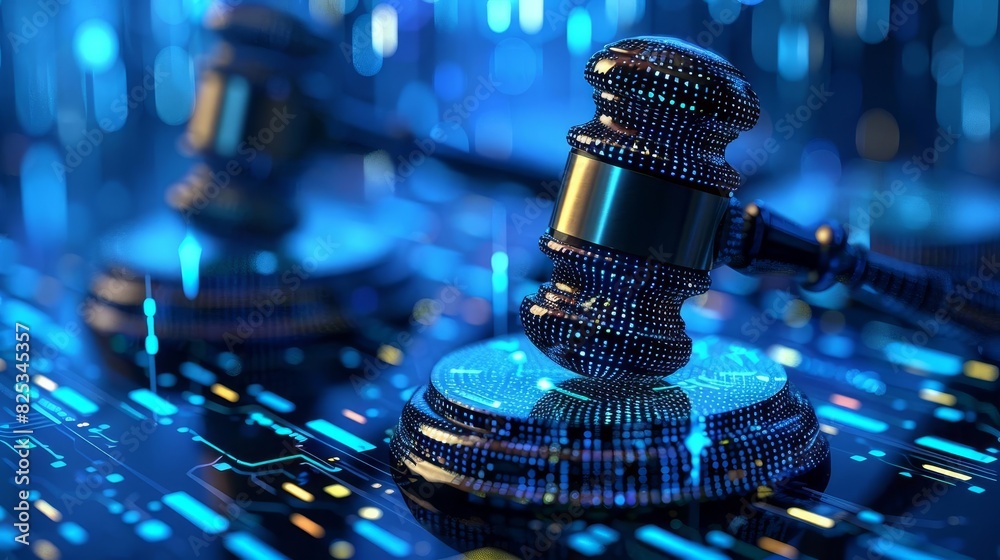 Legal professionals drafting laws on quantum data privacy, futuristic, digital painting, cool blue tones Legal professionals drafting laws on quantum data privacy, futuristic, digital painting, cool blue tones