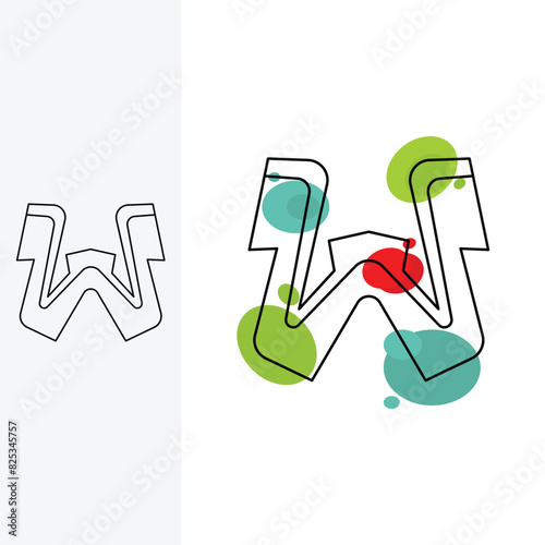 letter W logo. logo design template sign. Line art style.