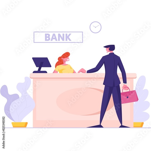 Woman Bank Teller and Businessman photo