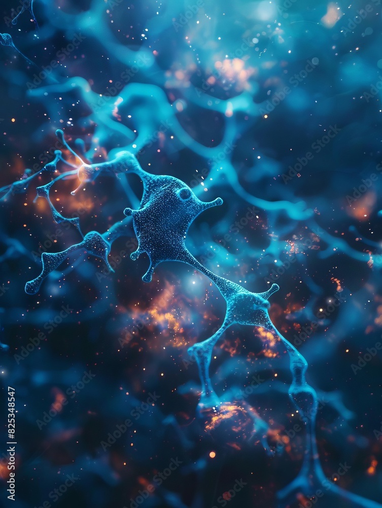 A beautiful and intricate 3D rendering of a neuron. The neuron is blue and the background is black. The neuron is in focus and the background is slightly blurred. A beautiful and intricate 3D rendering of a neuron. The neuron is blue and the background is black. The neuron is in focus and the background is slightly blurred.