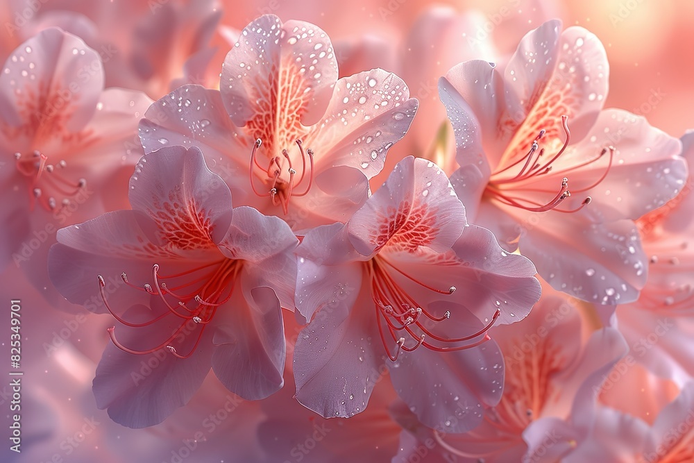 A close up of pink flowers with droplets of water on them A close up of pink flowers with droplets of water on them