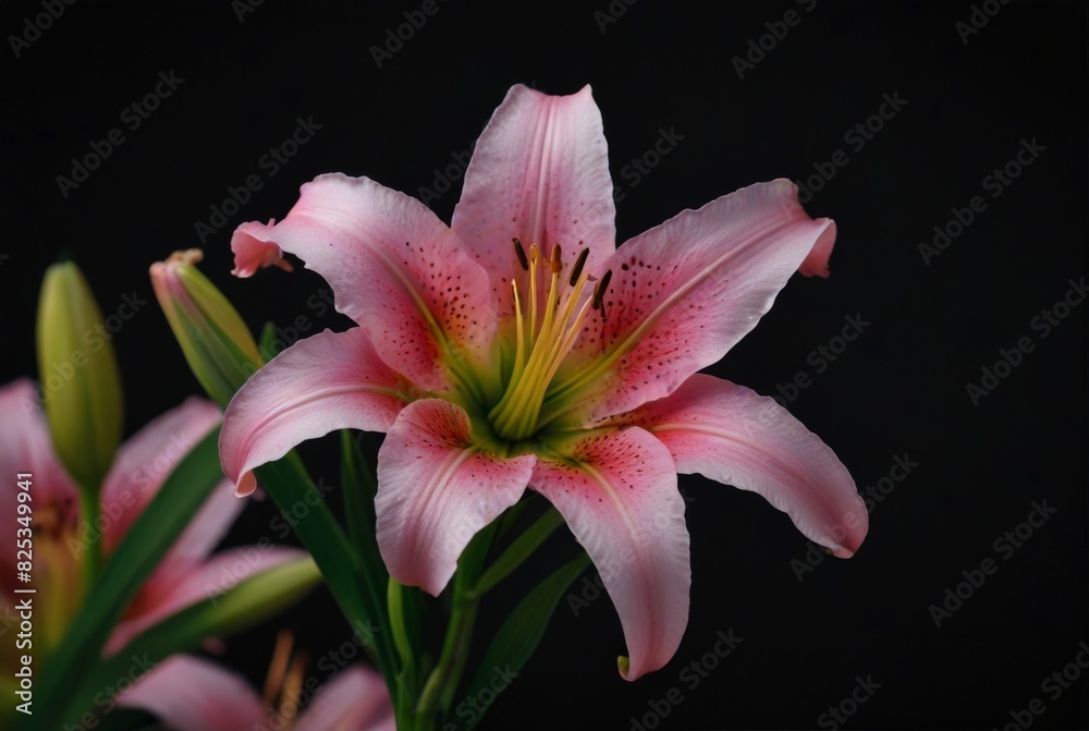 Fototapeta premium pink lily on a black background