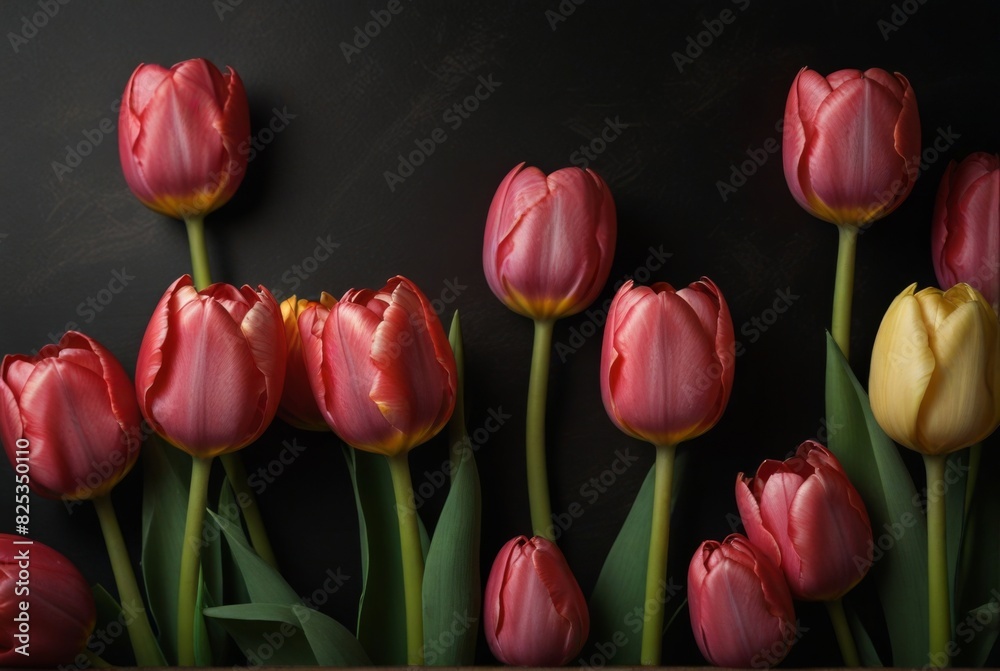 Fototapeta premium tulips on a black background