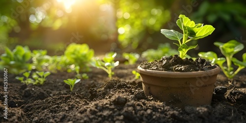 Biochar improves soil fertility and enhances plant growth in clay pot gardens. Concept Soil Fertility, Plant Growth, Biochar, Clay Pot Gardens, Sustainable Gardening