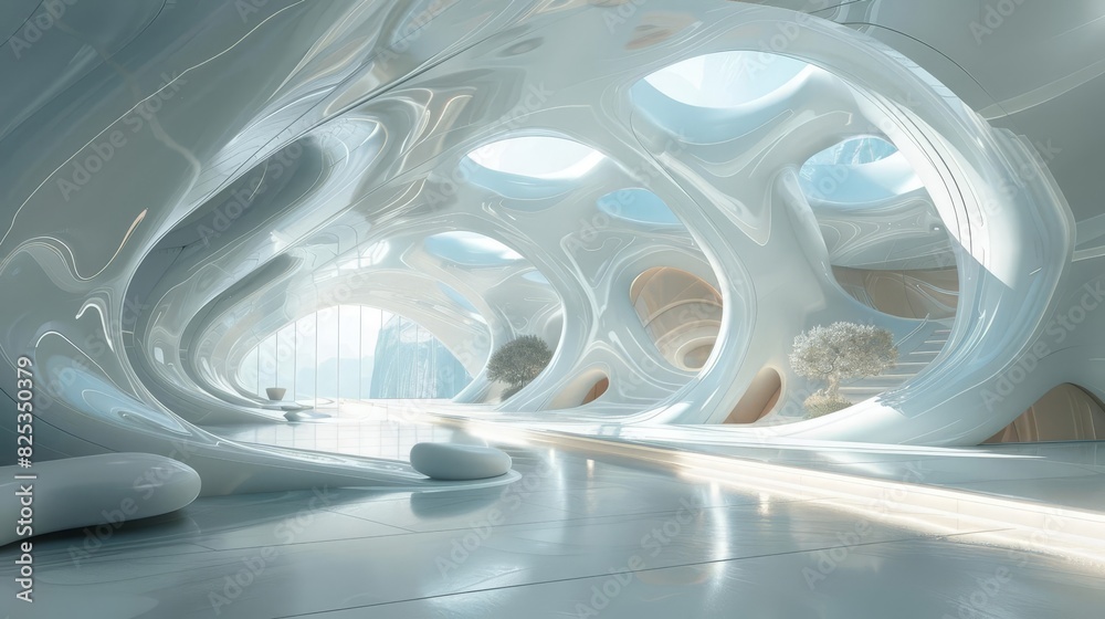 Design a futuristic interior space that is both elegant and functional Design a futuristic interior space that is both elegant and functional