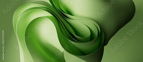 Fototapeta Naklejka Na Ścianę i Meble -  Abstract green background. Curvy folded paper macro. Fabric layers. 3d render