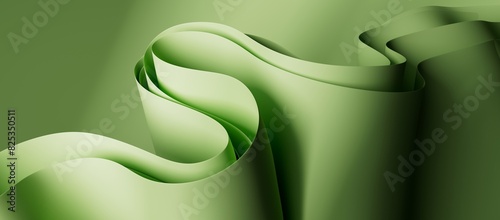Fototapeta Naklejka Na Ścianę i Meble -  Abstract green wallpaper. Curvy folded paper macro. Minimalist background. 3d render