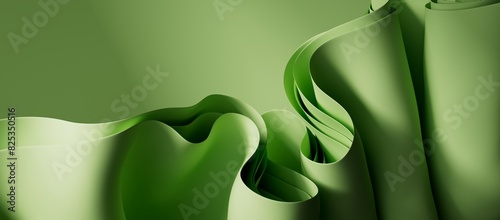 Fototapeta Naklejka Na Ścianę i Meble -  Abstract green wallpaper. Curvy folded paper background. 3d render