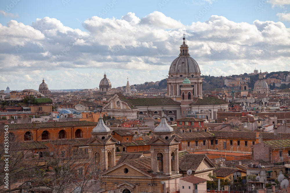 Fototapeta premium Aerial view of Church of Saints Ambrose and Charles Borromeo in Rome