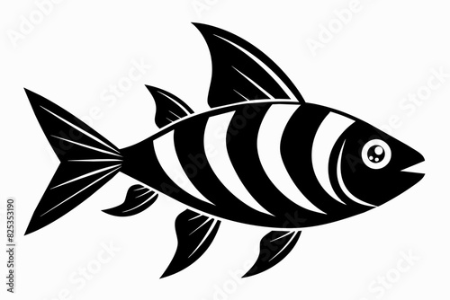 A candy cane tetra fish silhouette black vector artwork illustration