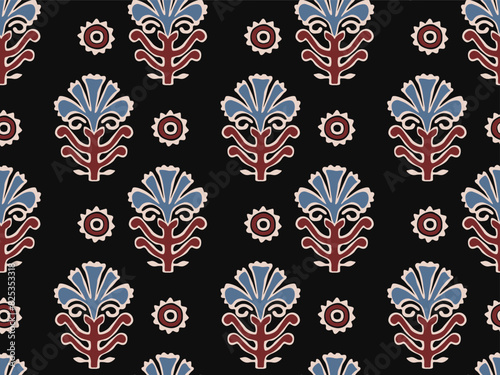 TRADITIONAL AJRAKH PATTERN, HAND BLOCK PRINT, BATIK PRINT, INDIAN TEXTILE BACKGROUND, FLORAL BACKGROUND, KALAMKARI PRINT, HAND DRAW TEXTILE PATTERN, TEXTILE