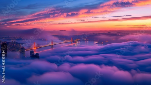 A wonderful view of the bridge emerging from the fog photo