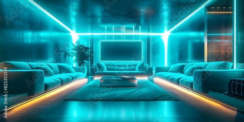 Looping virtual background of cozy futuristic living room for streaming or video. Concept Virtual Background, Futuristic Living Room, Cozy Atmosphere, Streaming, Video Production © Ян Заболотний