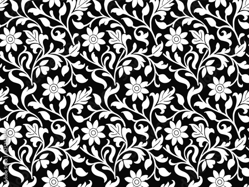 HAND DRAWN MONOCHROME FLORAL PAISLEY SEAMLESS BAROQUE  RENAISSANCE  FLORAL REPEAT PATTERN IN VECTOR