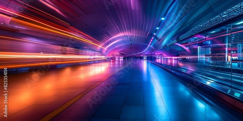 Dynamic blur captures busy airport terminal with motion and energy. Concept Airport Terminal  Dynamic Blur  Motion Energy  Busy Environment