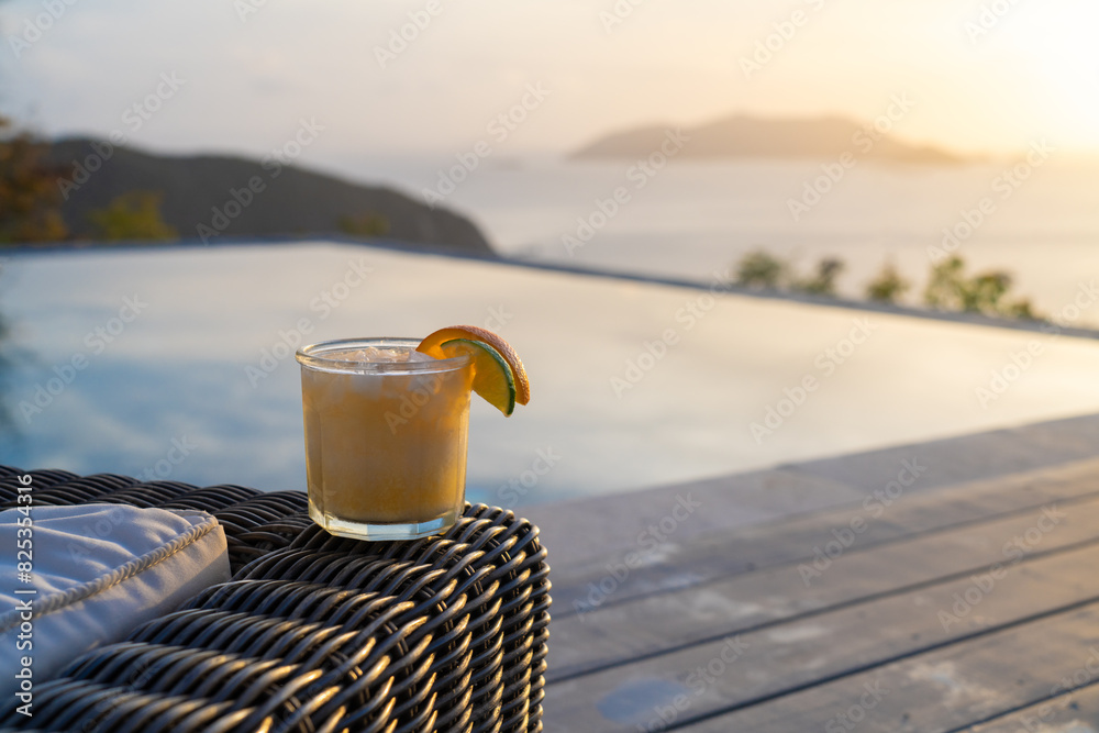Sunset Rum Drink at Luxury Caribbean Vacation Home Pool Sunset Rum Drink at Luxury Caribbean Vacation Home Pool
