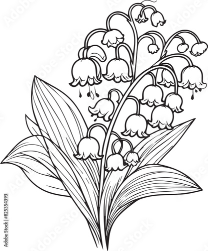 Lily of the Valley tattoo isolated, hand-drawn floral element. vector illustration bouquet of Lily of the Valley tattoo, sketch art beautiful Lily of the Valley tattoo roseus flower tattoo, coloring p