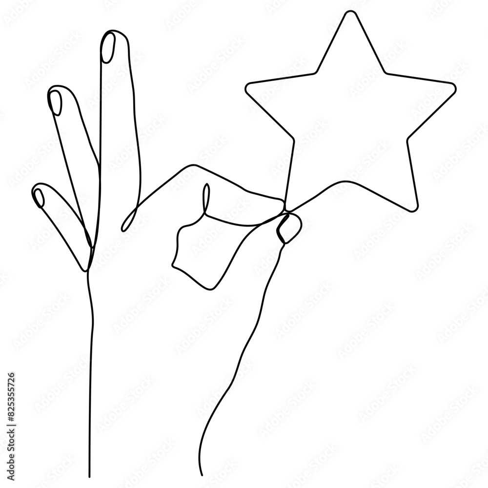Hand holding star continuous one line drawing. Ranking symbol. Vector illustration isolated on white.