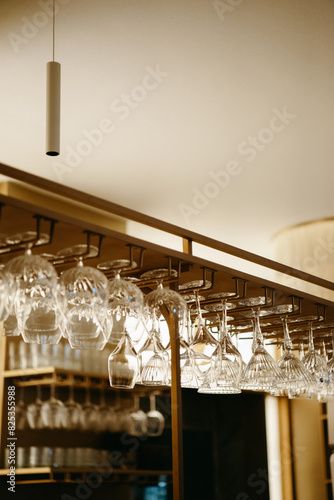 hanging glasses in a restaurant bar photo