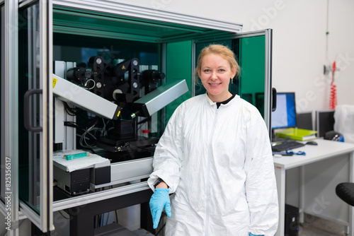 Researcher Portrait In The Background Of Imaging Ellipsometer photo