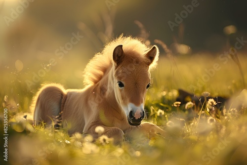 Cute little pony on the field