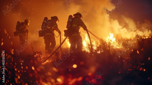 Firefighters battling a wildfire. photo