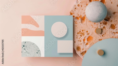 Abstract geometric composition in pastel tones with textures photo