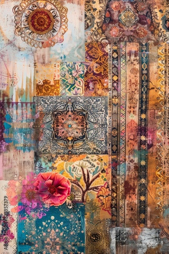 Mixed textures and floral designs in boho style collage