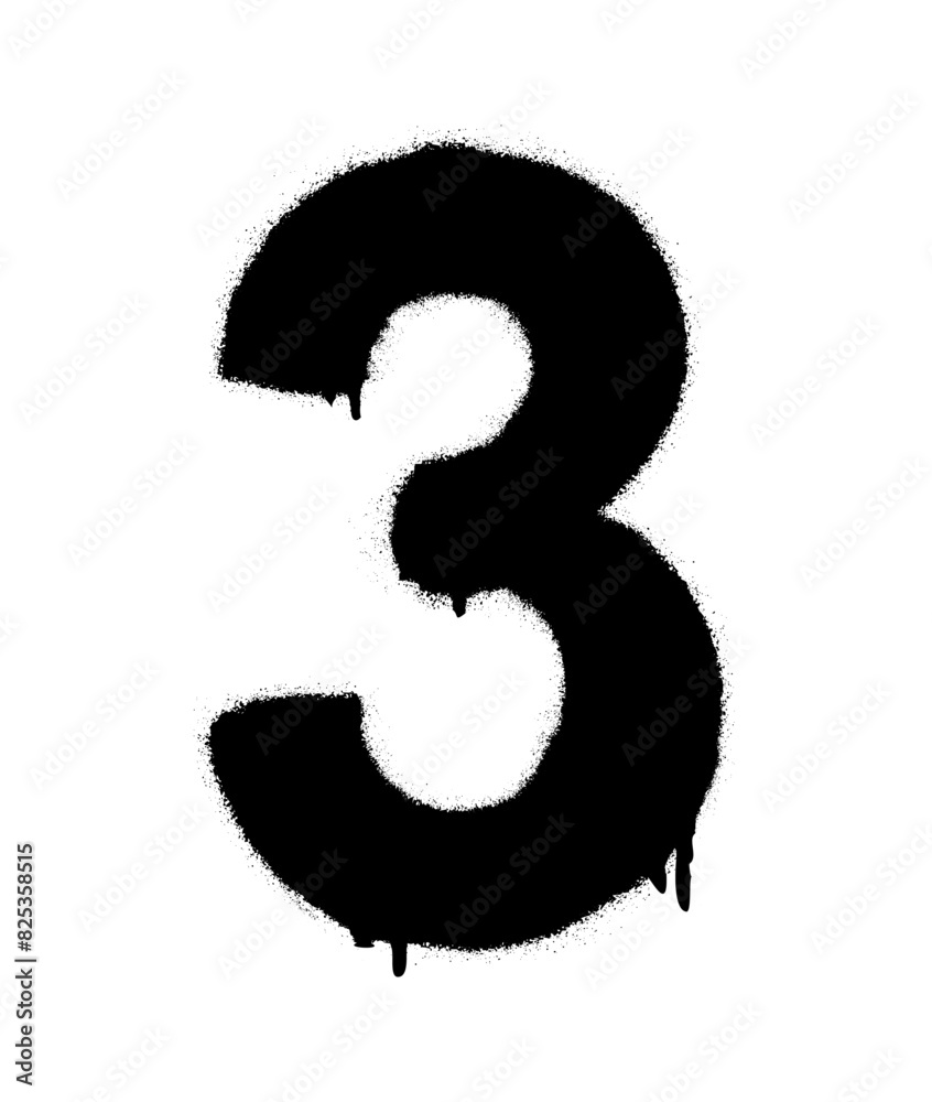 Stencil with the number 3 with paint smudges. Black symbol on a white background. Vector illustration Stencil with the number 3 with paint smudges. Black symbol on a white background. Vector illustration