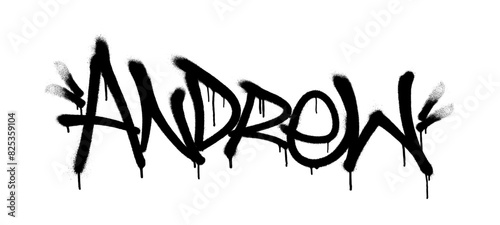 Sprayed Andrew name with overspray in black over white. Vector illustration. photo