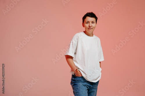 Portrait in the pink studio photo
