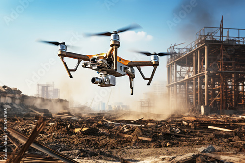 generated illustration safety drone over construction site. video surveillance or industrial inspection.